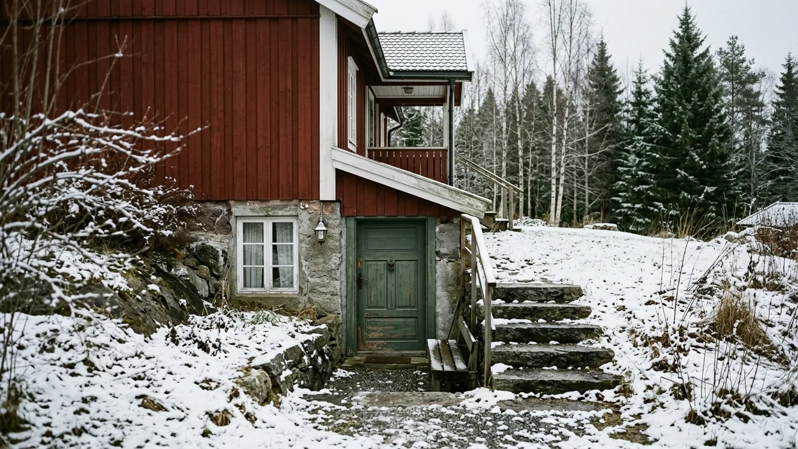 Källarlägenhet med egen ingång i ett norskt bostadshus.