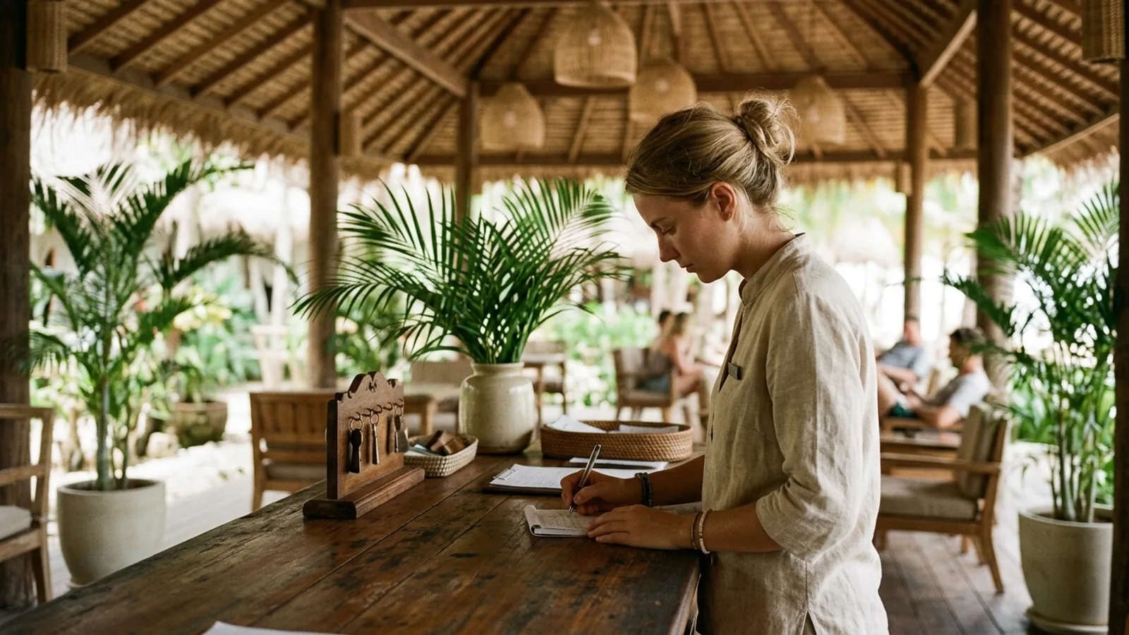 Receptionist vid en resortdisk i Thailand.