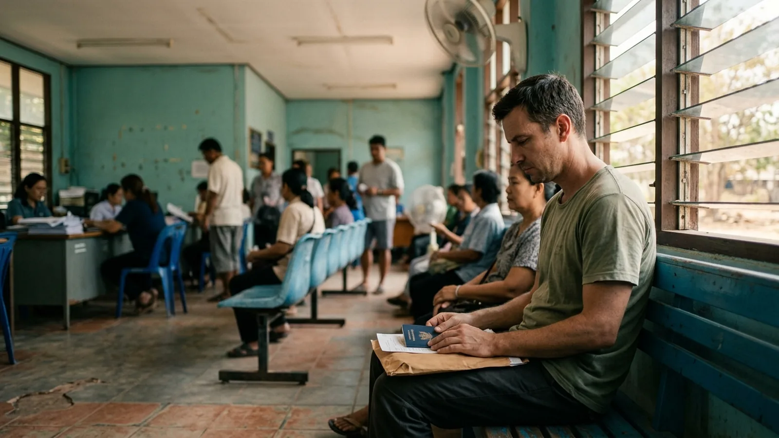 Sökande väntar i ett thailändskt immigrationskontor.